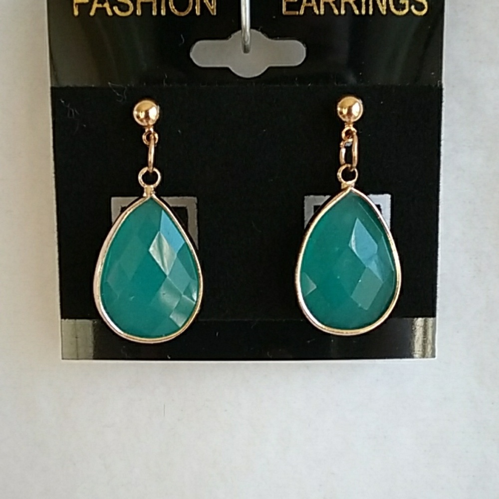 Womens gold & teal teardrop post earrings